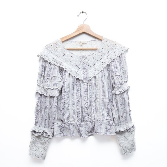 LoveShackFancy Floral Victoria Eyelet Blouse in Purple and White "Alaine" - Picture 2 of 8